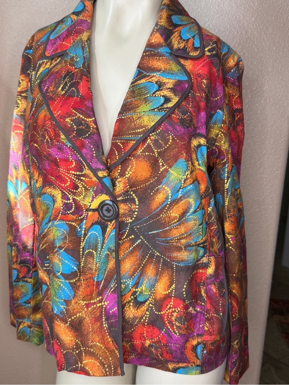 Chico's Colorful Feather-Print Single-Button Blazer‎